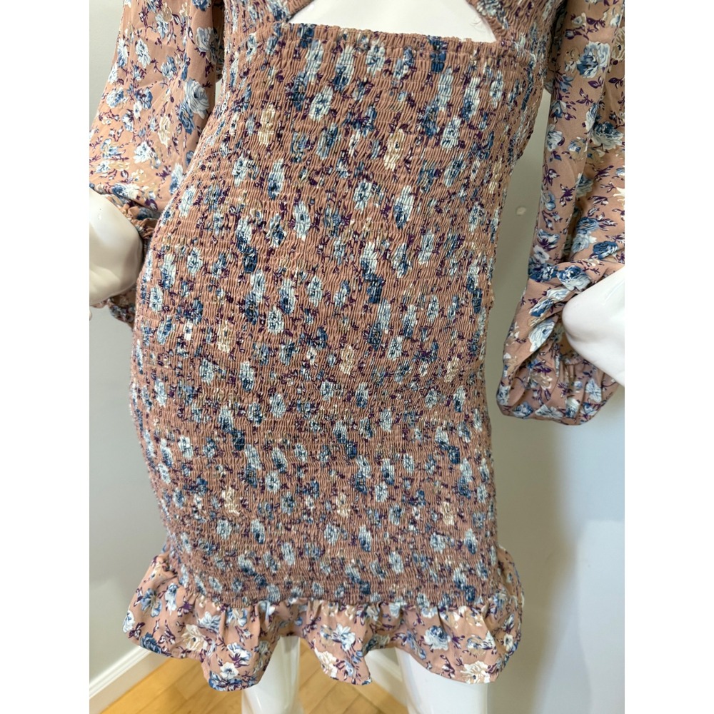 Lulus Floral Smocked Cutout Mini Dress NWT Pink Mauve Long Sleeve Size M - Picture 8 of 13